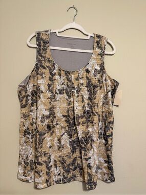 Coldwater Creek 1X NWT Foliage Print Layered Tank Top Gray Taupe